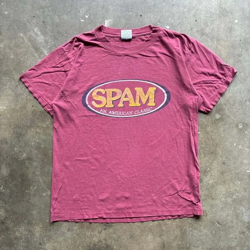 Vintage 1990’s Gildan Heavyweight Spam Classic Graphic T-Shirt Burgundy Large